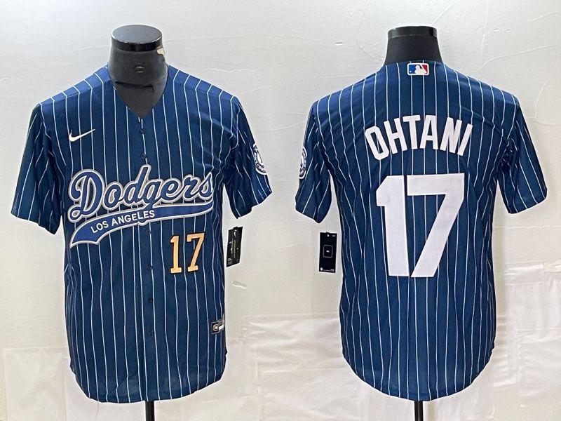 Men Los Angeles Dodgers #17 Ohtani Blue stripe Nike Game MLB Jersey style 2->los angeles dodgers->MLB Jersey